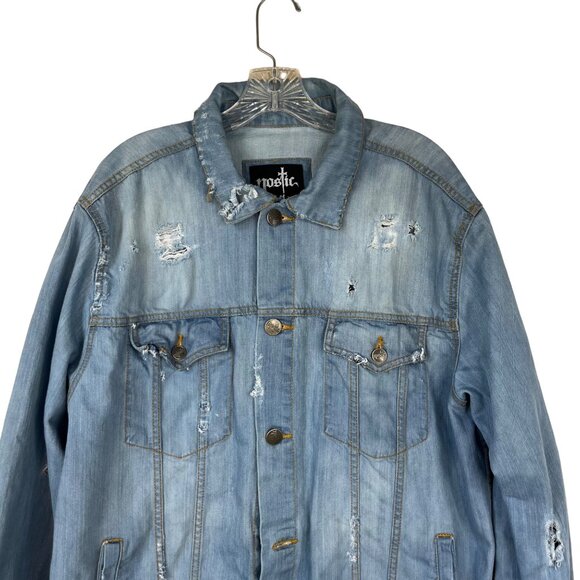 Nostic Distressed Denim Jacket Shirt Mens XXL Light Wash - Picture 3 of 11